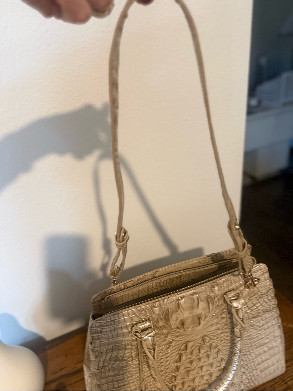 Brahmin Croc-Embossed Satchel in Taupe - Picture 5 of 7